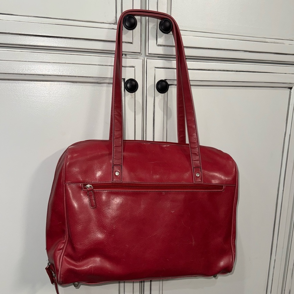 Vintage Buxton red leather large briefcase laptop bag tote
